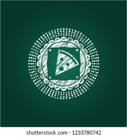 pizza slice icon inside chalk emblem