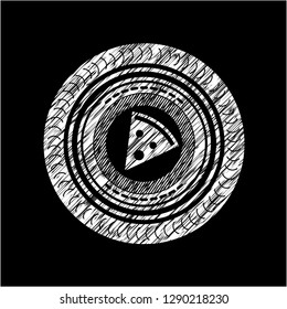 pizza slice icon inside chalkboard emblem