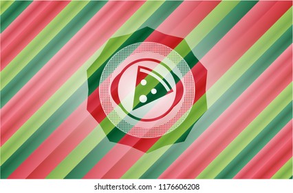 pizza slice icon inside christmas badge background.