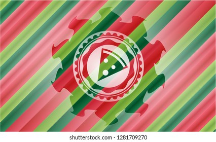 pizza slice icon inside christmas emblem background.