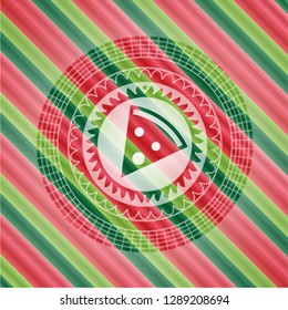pizza slice icon inside christmas badge background.