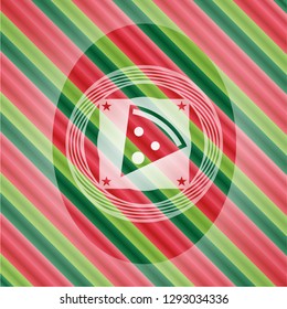 pizza slice icon inside christmas style emblem.