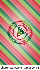 pizza slice icon inside christmas style emblem.