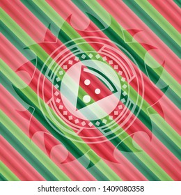 pizza slice icon inside christmas badge background.