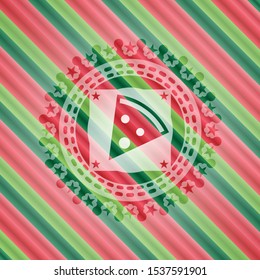pizza slice icon inside christmas emblem background.