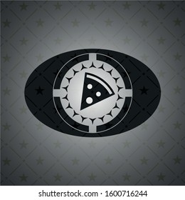 pizza slice icon inside dark emblem. Retro