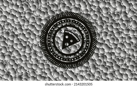 pizza slice icon inside dark icon or emblem with grey bubbles background. Vector Illustration. Detailed. 