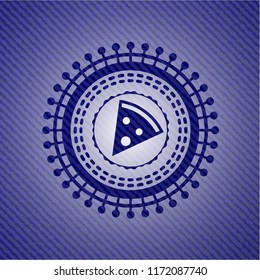 pizza slice icon inside emblem with jean background