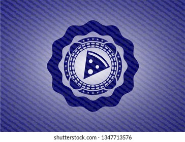 pizza slice icon inside emblem with jean texture