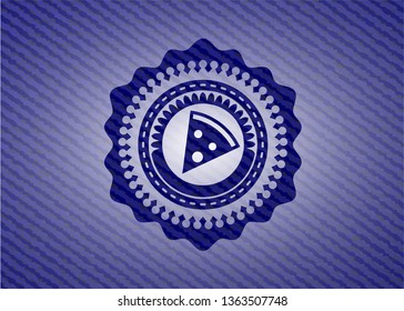 pizza slice icon inside emblem with denim high quality background