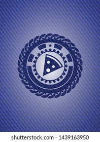 pizza slice icon inside emblem with denim high quality background