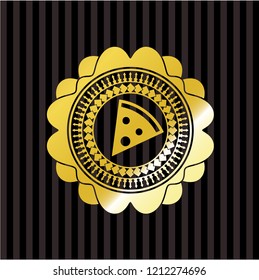 pizza slice icon inside golden badge or emblem