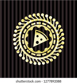 pizza slice icon inside golden badge