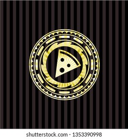 pizza slice icon inside golden badge or emblem