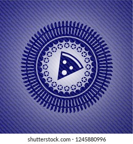 pizza slice icon inside jean or denim emblem or badge background