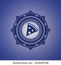 pizza slice icon inside jean or denim emblem or badge background