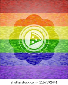 pizza slice icon inside lgbt colors emblem 