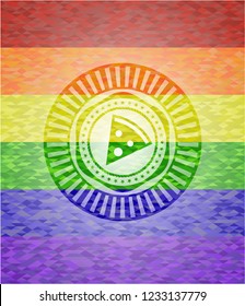 pizza slice icon inside lgbt colors emblem 