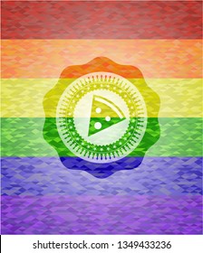pizza slice icon inside lgbt colors emblem 