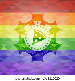 pizza slice icon inside lgbt colors emblem 