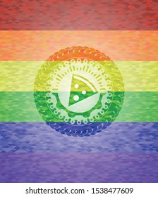 pizza slice icon inside lgbt colors emblem 