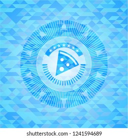pizza slice icon inside light blue mosaic emblem