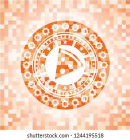 pizza slice icon inside orange mosaic emblem