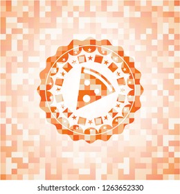 pizza slice icon inside orange tile background illustration. Square geometric mosaic seamless pattern with emblem inside.