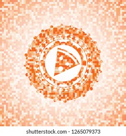 pizza slice icon inside orange mosaic emblem with background