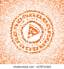 pizza slice icon inside orange mosaic emblem with background
