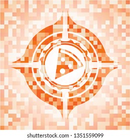 pizza slice icon inside orange mosaic emblem with background