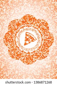 pizza slice icon inside orange mosaic emblem with background