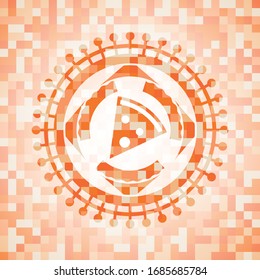 pizza slice icon inside orange tile background illustration. Square geometric mosaic seamless pattern with emblem inside.