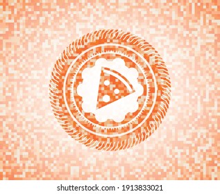 icono de la porción de pizza dentro del emblema del mosaico naranja con fondo. 