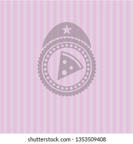 pizza slice icon inside pink emblem