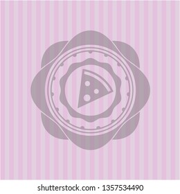 pizza slice icon inside pink emblem