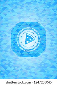 pizza slice icon inside realistic light blue mosaic emblem