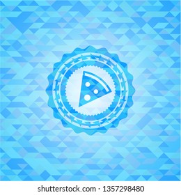 pizza slice icon inside realistic sky blue mosaic emblem