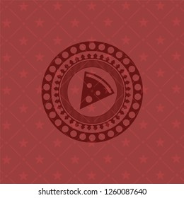pizza slice icon inside red emblem. Retro