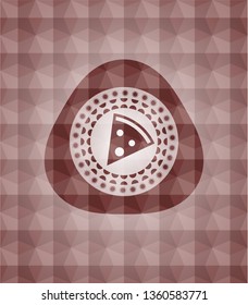 pizza slice icon inside red geometric badge. Seamless.