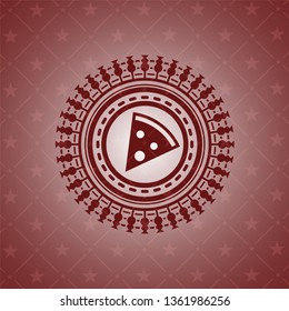 pizza slice icon inside red emblem. Retro