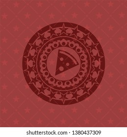 pizza slice icon inside red emblem. Retro
