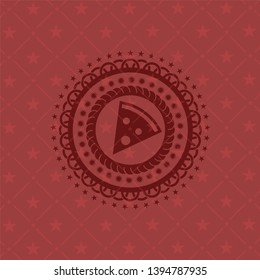 pizza slice icon inside red emblem. Retro