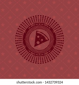 pizza slice icon inside red emblem. Retro