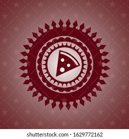 pizza slice icon inside red emblem. Vintage.