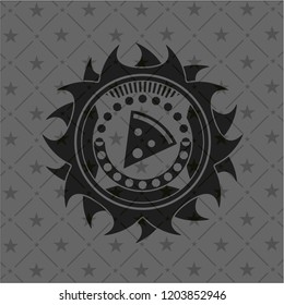 pizza slice icon inside retro style black emblem