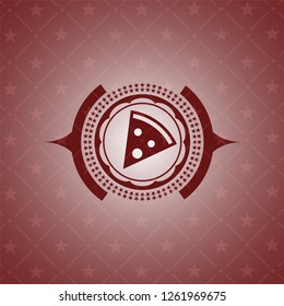 pizza slice icon inside retro red emblem