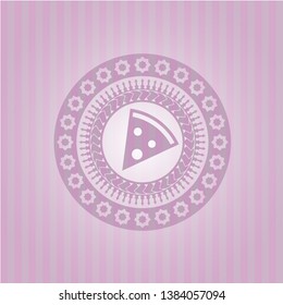 pizza slice icon inside retro pink emblem