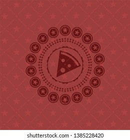 pizza slice icon inside retro red emblem