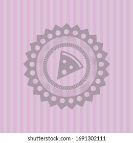 pizza slice icon inside retro style pink emblem